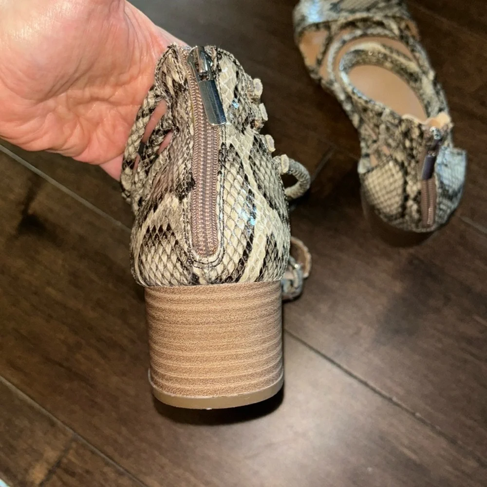 Torrid Snakeskin Zipper Back Sandals